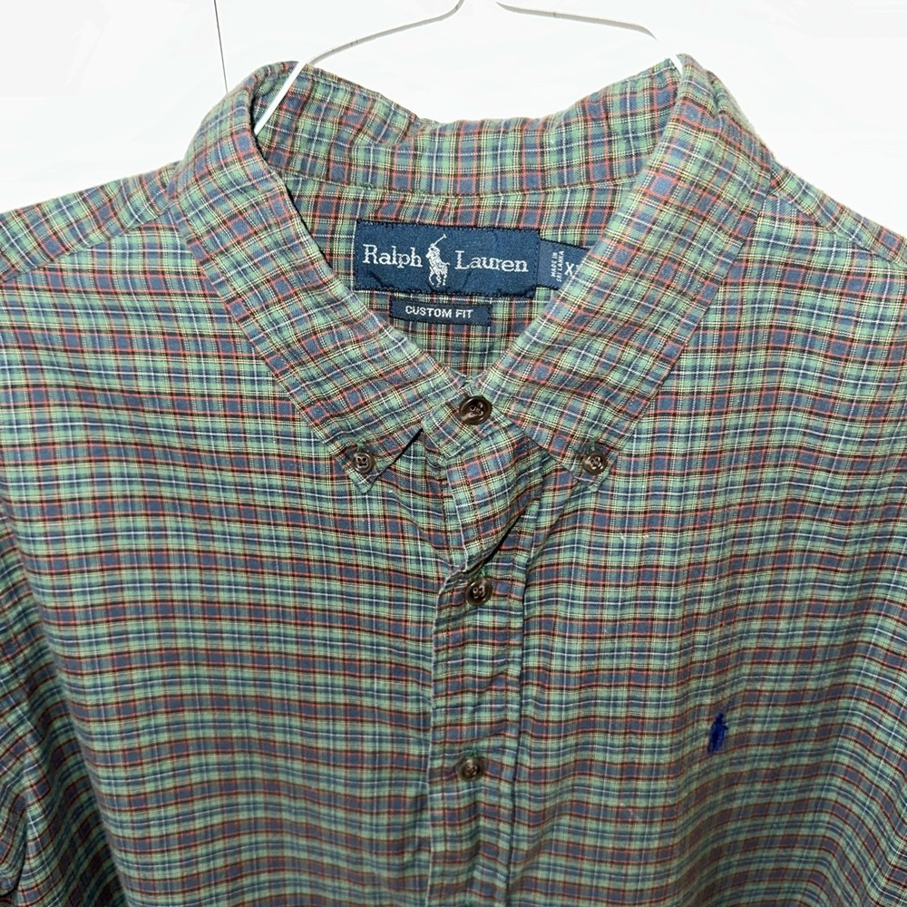Ralph Lauren Polo Custom Fit Button Down Plaid Size XL Green Blue Red
